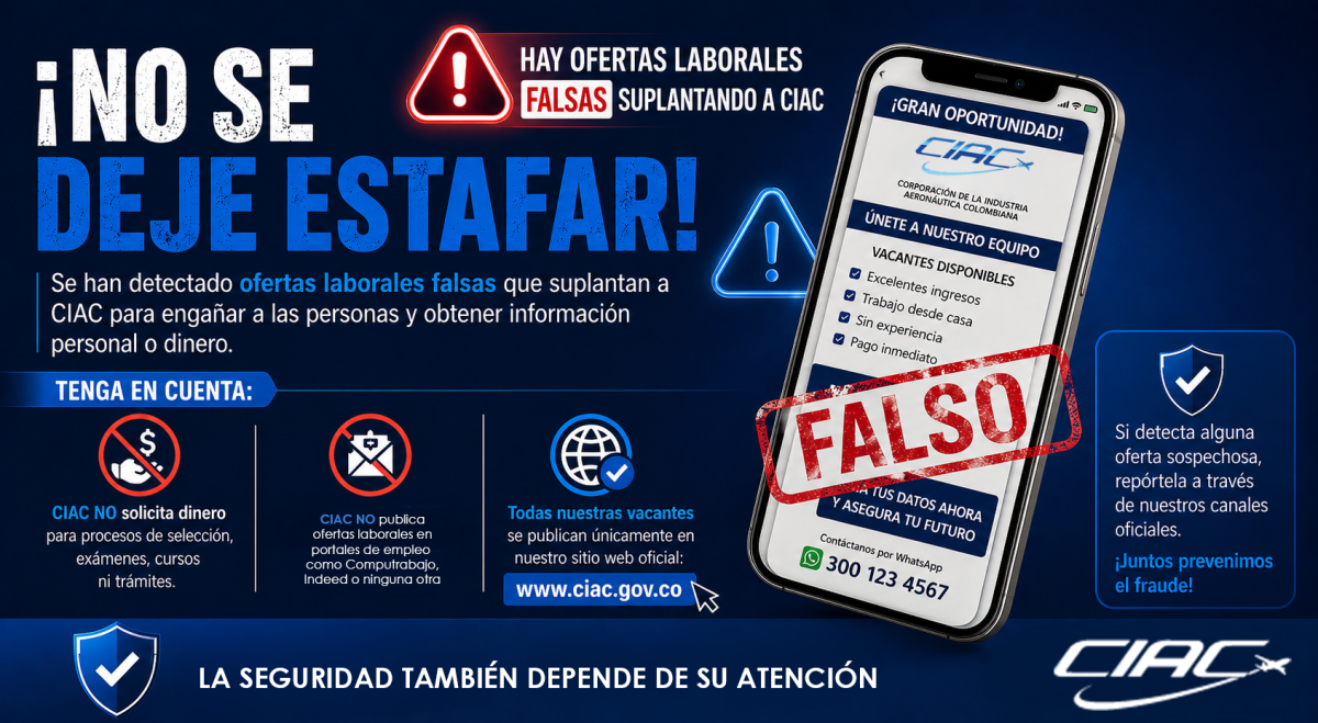 No se deje ESTAFAR. Se han detectado ofertas laborales falsas que suplantan a CIAC para engañar a las personas y obtener informacion personal y dinero.